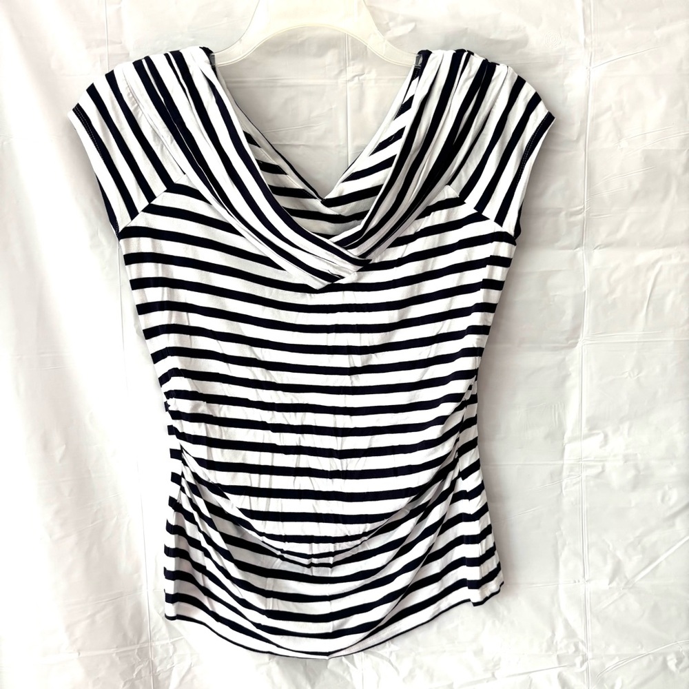 White House Black Market Black and White Striped Short Sleeve Top